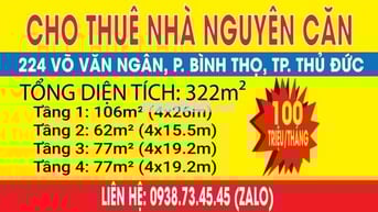 Cho Thuê Nhà ở diện tích 322m2 + 10