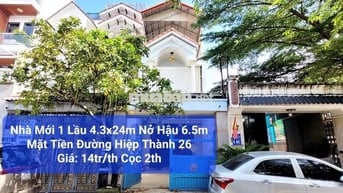 Nhà Mới Rộng Sân Đậu Ô Tô Mặt Tiền Hiệp Thành 26, Giá 14tr/th