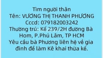 Thông báo tìm người thân kê khai thừa kế
