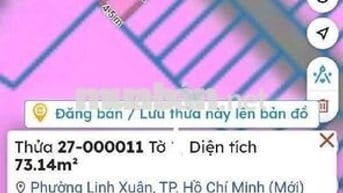 BÁN LÔ ĐẤT HIẾM HXT _DT :73 M²_Gía Chỉ 5.TỶ NHỈNH _ ĐG SỐ 9  LINH TÂY