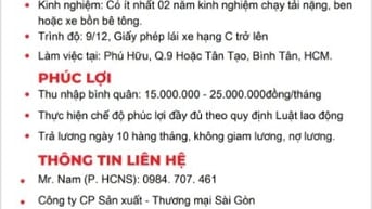 TUYÊN 10 LÁI XE BỒN CHỞ BÊ TÔNG