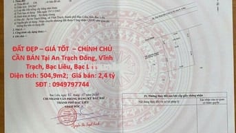 CHÍNH CHỦ CẦN BÁN Tại An Trạch Đông, Vĩnh Trạch, Bạc Liêu, Bạc Liêu