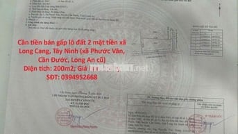 Bán gấp lô đất 2 mặt tiền xã Phước Vân, Cần Đước, Long An, DT 200m2