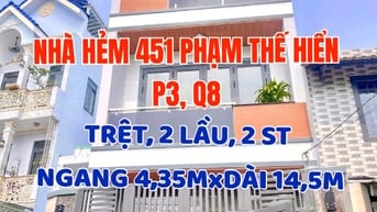 Nhà mới tuyệt đẹp, Hẻm 451 Phạm T  Hiển, 1trệt, 2 lầu, ST, 4,35mx14,5m