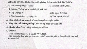 CHÍNH CHỦ BÁN CĂN NHÀ CẤP 4 CŨ AN LẠC, HCM