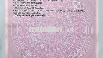 Bán đất mặt tiền đường Đỗ Hành, Sơn Trà, Đà Nẵng. chính chủ.