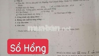 Nhà Siêu Rẻ Bv Q12. 1T1L 2PN, Đất thổ cư, chính chủ