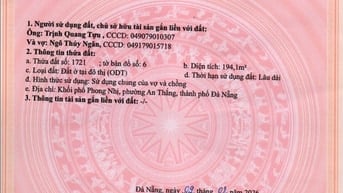 CẦN BÁN LÔ ĐẤT 194M2 – NGANG 10M – VỊ TRÍ ĐẸP TẠI PHƯỜNG AN THẮNG, ĐÀ 