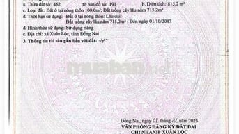 Gia đình cần bán đất tại Xuân Lộc- Đồng Nai .