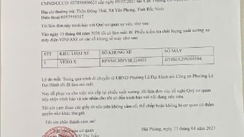 THÔNG TIN TÌM PHIẾU XUẤT XƯỞNG XE MÁY ĐIỆN BỊ THẤT LẠC