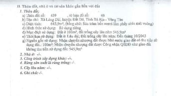 BÁN ĐẤU GIÁ TS VIB L13_XÃ LÁNG DÀI, ĐẤT ĐỎ, BRVT, NAY LÀ TPHCM