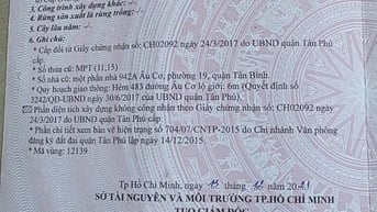 Chính chủ Nhà bán đường 483/12 Âu cơ , Phú Trung , Q. Tân Phú