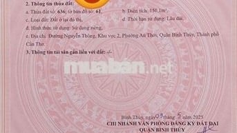 150m2 thổ cư đẹp vuông vức, giá rẻ nhất khu Nguyễn Thông, Bình Thủy