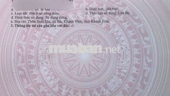 Chính chủ cần bán lô Huyện Bắc Khánh Vĩnh, Khánh Hòa