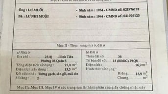 chính chu bán nha so  231// Bình Tiên phuong 8 quân 6 nhà con mới 