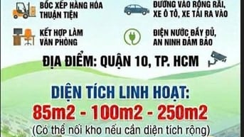 Chính chủ cho thuê kho bãi, cao ráo, không ngập nước, làm kho hàng