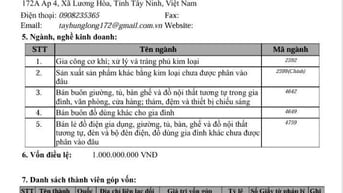 Công Ty TNHH TÂY HƯNG LONG Công Bố Nội Dung Đăng Ký Thành Lập Mới