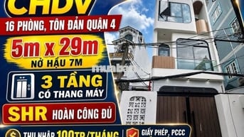 CỰC HIẾM! CHDV 16 phòng, 3 tầng thang máy, Tôn Đản Q4, SHR, nhỉnh 16tỷ