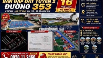 Cần tiền thoát ngân hàng bán đất tuyến 2 đường 353 giá chỉ từ hơn 800t