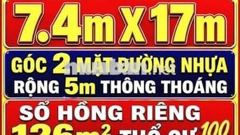 BÁN ĐẤT P.TAM HIỆP, GÓC 2 MẶT ĐƯỜNG NHỰA RỘNG 5m, SỔ HỒNG 126m2 THỔ CƯ