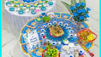 Ý Nghĩa Mâm Cúng Đầy Tháng Cho Bé Tone Màu Xanh Dương