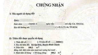 Bán nền đất 10×18m(180,2m2) đường xe hơi xã Quy Đức, huyện Bình Chánh