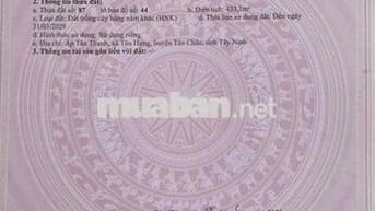CHÍNH CHỦ CẦN BÁN ĐẤT CÓ SẴN NHÀ CẤP 4 MỚI - TÂN HƯNG - TÂY NINH