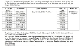 Đại lý Hãng  tàu  OOCL THÔNG BÁO HÀNG TỒN TẠI CẢNG