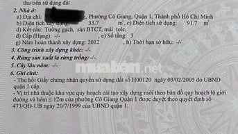 Tôi cần bán nhà gấp ngay trung tâm quận 1 ngay đường Cô Giang.