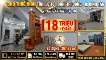 CHO THUÊ NHÀ | TỈNH LỘ 10  - BÌNH TRỊ ĐÔNG - Q. BÌNH TÂN