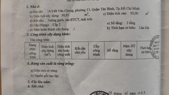Chính chủ bán nha 14/14b Văn Chung, Tân Bình, khu K200, hẻm xe hơi 5m