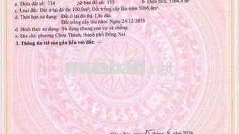 Bán Mãnh Sào 5.166m2 có sẵn thổ cư 100m