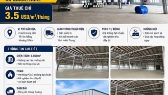 ĐÀ NẴNG CHO THUÊ XƯỞNG SẢN XUẤT 5.000m² PCCC TỰ ĐỘNG