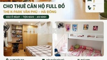 Cho thuê ngay căn hộ The K-Park Văn Phú – 70m², 2 ngủ 2WC full đồ