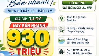 CHÍNH CHỦ NGỘP 980 TRIỆU – 558m² VIEW HỒ ĐẮK LÊ, BẢO LÂM