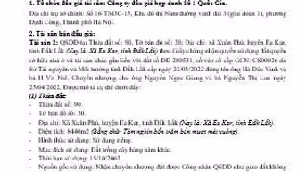 BÁN ĐẤU GIÁ TÀI SẢN XÃ EA KAR, ĐẮK LẮK