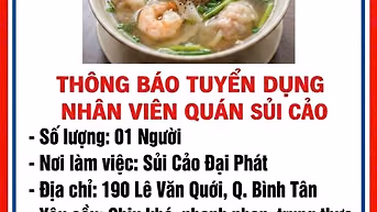 Tìm người phụ bán quán ăn ,Phục vụ, bưng bê món ăn cho khách.