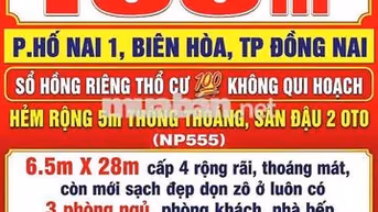 182m2 BÁN RẺ NHÀ P.HỐ NAI 1, SỔ HỒNG THỔ CƯ 💯 ĐƯỜNG 5m, SÂN ĐẬU 2 OTO