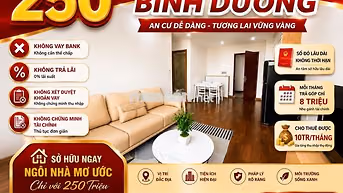 250Tr sẵn sổ Bình Dương-Góp 8tr/tháng-Không vay bank-Cho thuê 6tr/th