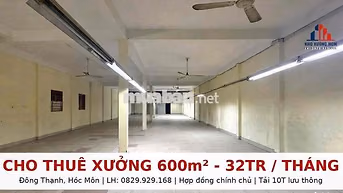 Chủ cho thuê xưởng Hóc Môn 600m trệt lầu, tải 10T sạch đẹp