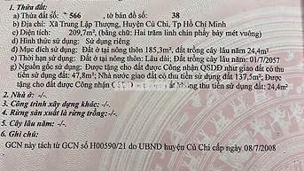Gia đình bán gấp lô đất >200m2 thổ cư Trung Lập Thượng-Củ Chi-Tp.HCM
