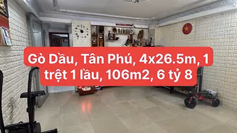 Nhà Gò Dầu, Tân Phú, 106m2, 1 trệt 1 lầu, 6 tỷ 8