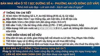 BÁN NHÀ HẺM Ô TÔ 1 SẸC ĐƯỜNG SỐ 4 - PHƯỜNG AN HỘI ĐÔNG (GÒ VẤP)