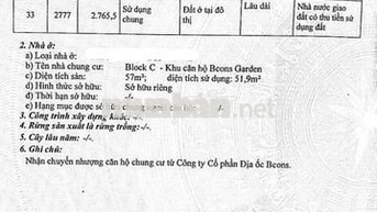 Chính chủ cần bán căn hộ Bcons Garden