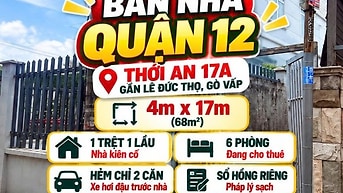 Bán nhà Thới An 17A ,Q12  giáp Gò Vấp , 68m2-  1 trệt 1 lầu-  3 tỷ