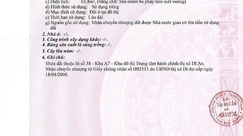 CHÍNH CHỦ BÁN ĐẤT ĐƯỜNG SỐ 1, KHU HÀNH CHÍNH DĨ AN TP DĨ AN BÌNH DƯƠNG