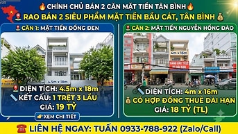 Bán nhanh 2 căn mặt tiền Đồng Đen , Nguyễn Hồng Đào, giá từ 17,9 tỷ