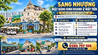 SANG NHƯỢNG MẶT BẰNG KINH DOANH 2 MẶT TIỀN DỰ ÁN KDC ĐẢO KIM CƯƠNG, Q2
