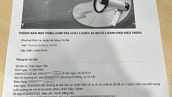 thông báo mất phiếu xuất xưởng xe điện  YADEA 