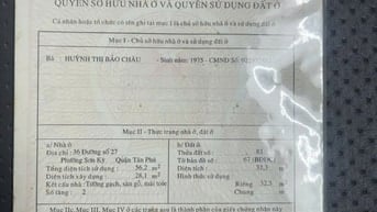 Chính chủ bán nhà 2 mặt tiền 36 đường 27, P.Sơn Kỳ, Q.Tân Phú, 6x6m